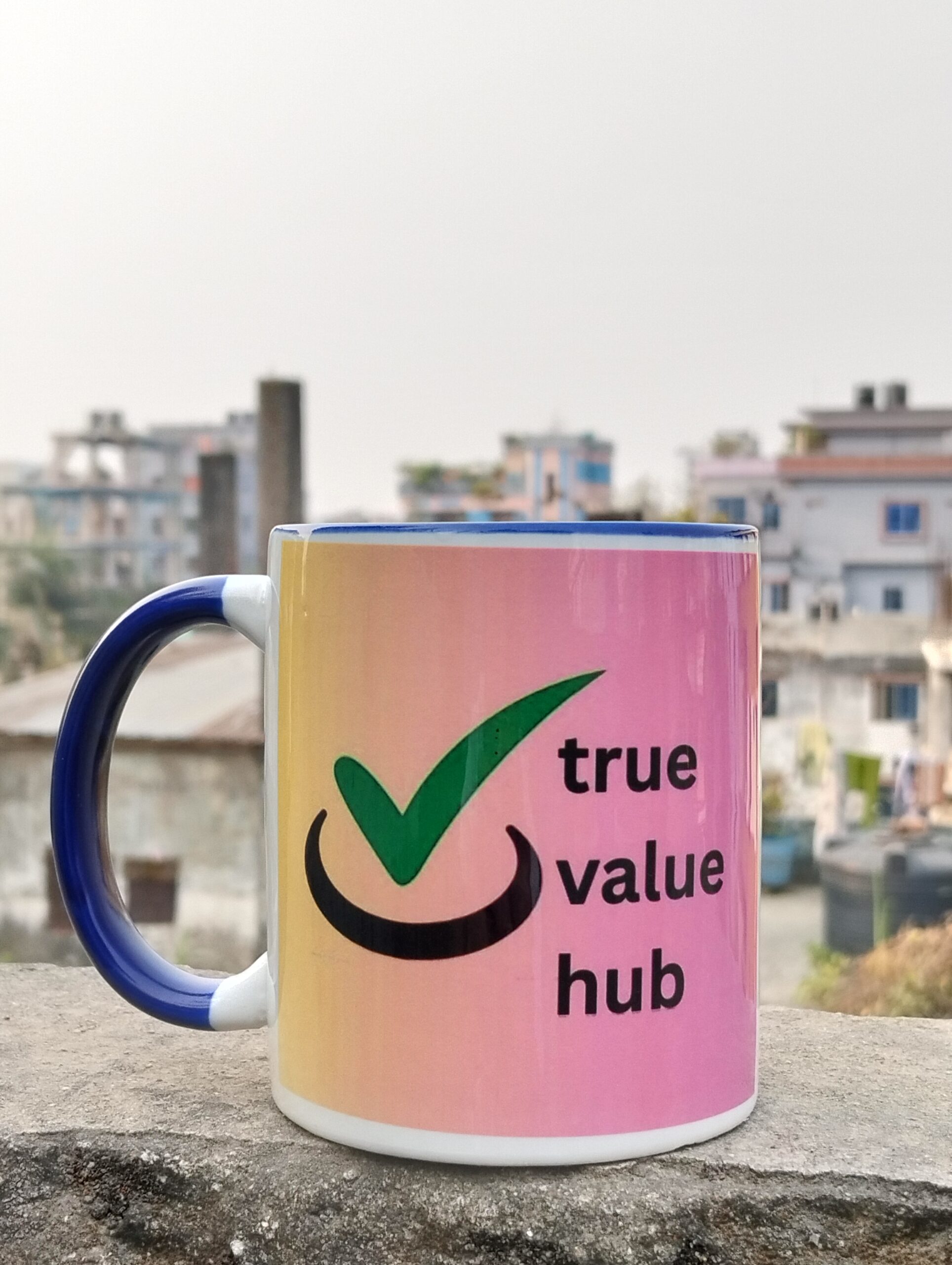 True Value Hub Coffee Mug – Premium Ceramic Tea & Coffee Cup, Gradient Color Design with Blue Handle, 11 Oz Durable Mug for Home & Office - Image 5
