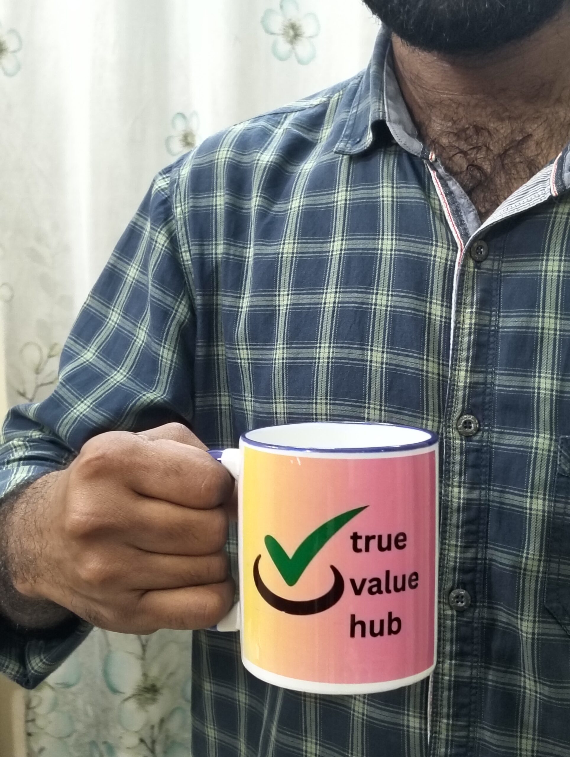 True Value Hub Coffee Mug – Premium Ceramic Tea & Coffee Cup, Gradient Color Design with Blue Handle, 11 Oz Durable Mug for Home & Office - Image 6