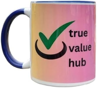 True Value Hub Coffee Mug – Premium Ceramic Tea & Coffee Cup, Gradient Color Design with Blue Handle, 11 Oz Durable Mug for Home & Office